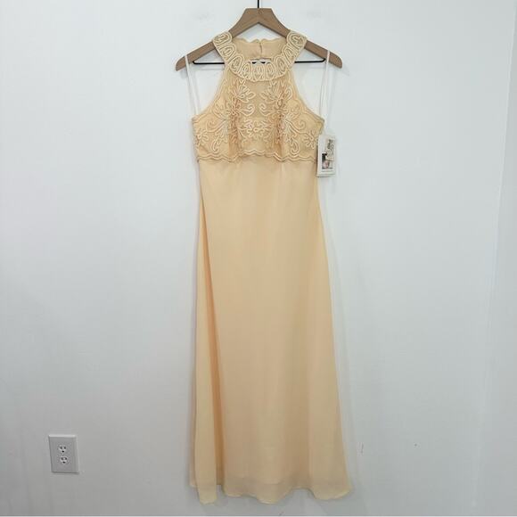Vintage 90s Gunne Sax Jessica McClintock Chiffon Gown High Neck Embroidered 9 10 - Picture 1 of 8